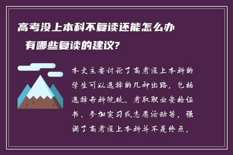 高考没上本科不复读还能怎么办 有哪些复读的建议?