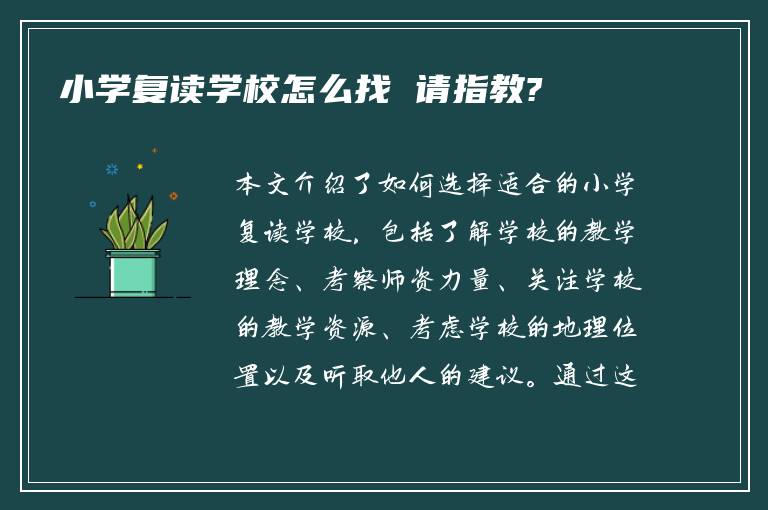 小学复读学校怎么找 请指教?