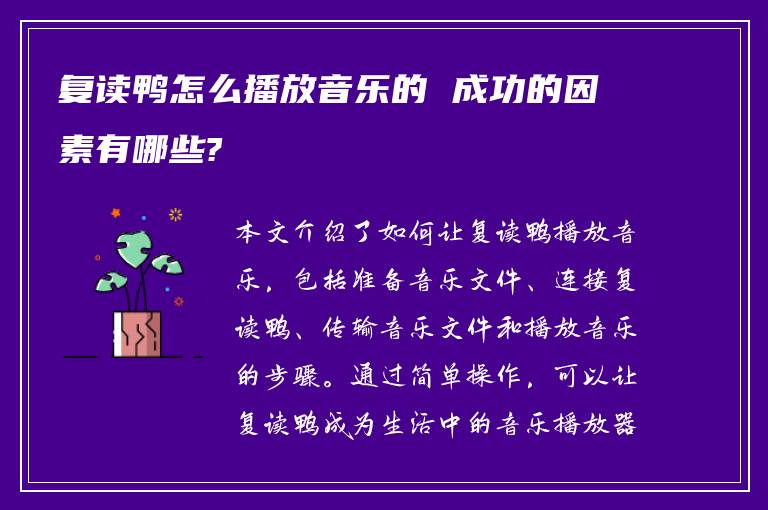 复读鸭怎么播放音乐的 成功的因素有哪些?