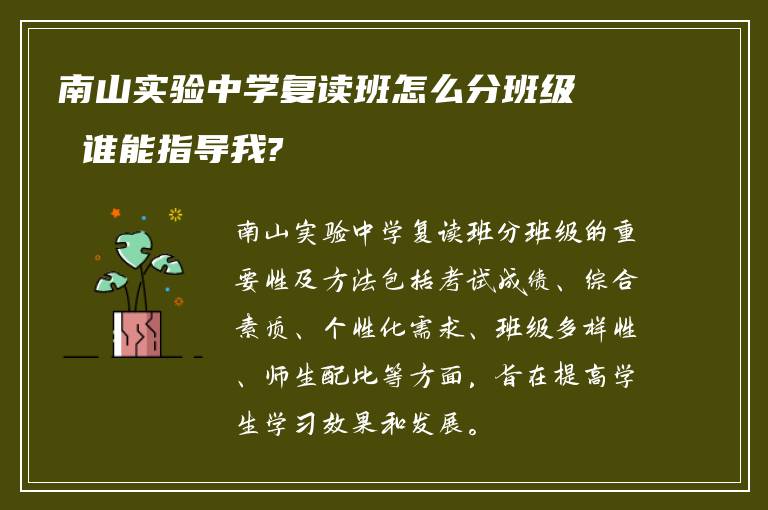 南山实验中学复读班怎么分班级 谁能指导我?