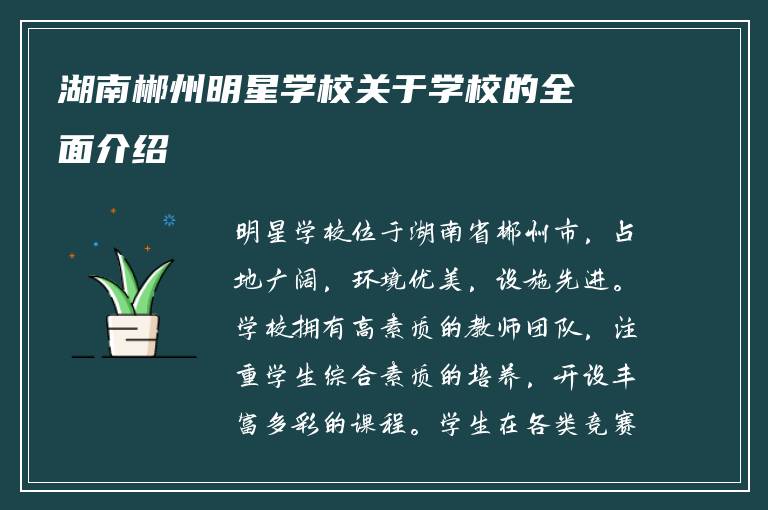 湖南郴州明星学校关于学校的全面介绍