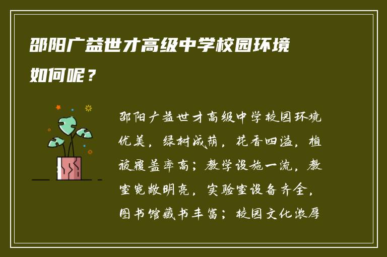 邵阳广益世才高级中学校园环境如何呢？