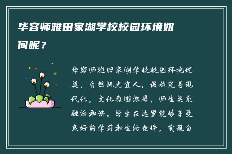 华容师雅田家湖学校校园环境如何呢？