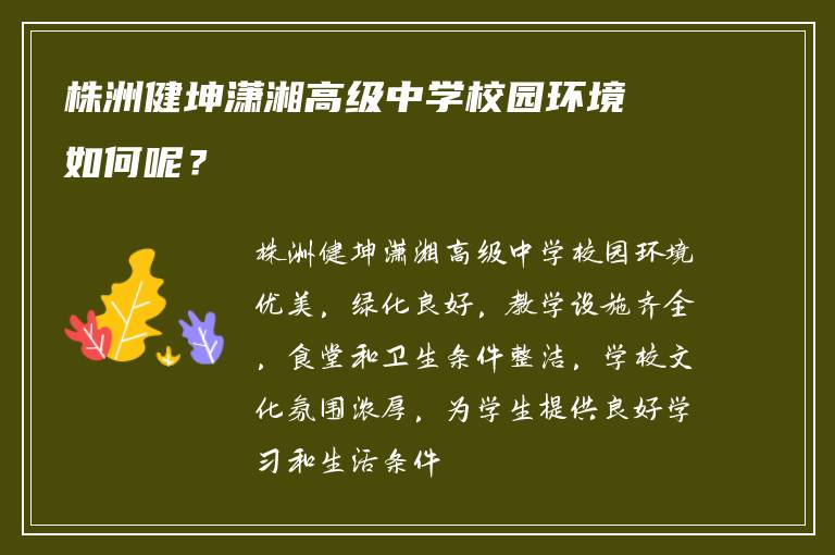 株洲健坤潇湘高级中学校园环境如何呢？